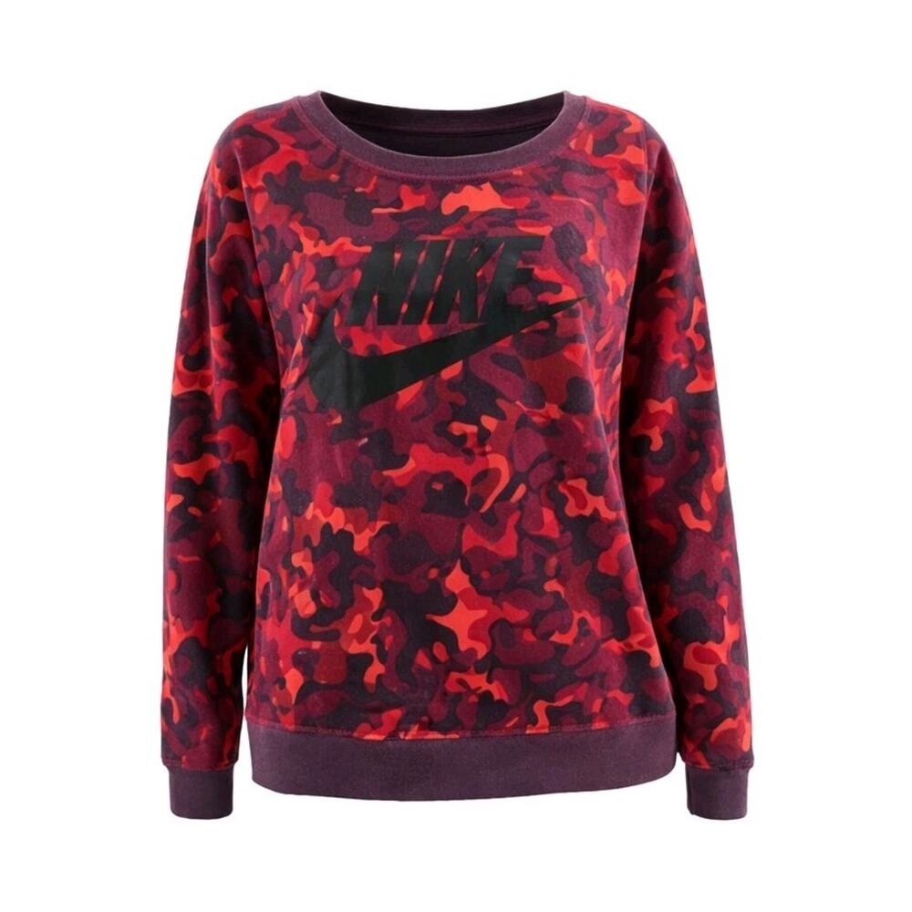 Nike Red Camo Sweatshirt Womens Large Rally BF Long Sleeve Shirt